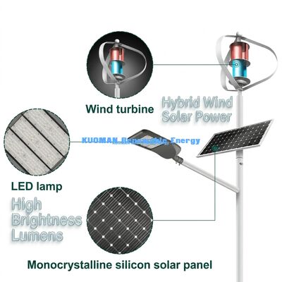 Lampione Stradale Ibrido Vento-Solare da 100W-200W con Impermeabilità IP65 e Autonomia di 12 ore * 365 giorni per Strade Off-Grid