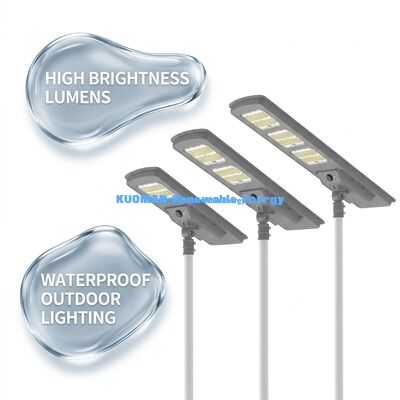 Lampione Solare LED All-in-One 220lm/W Impermeabile IP65 con Backup per 2-3 Giorni di Pioggia per Illuminazione Stradale e da Giardino