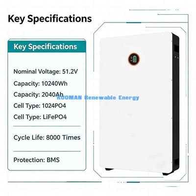 Powerwall 48V 200Ah LiFePO4 con comunicazione CAN Bluetooth per accumulo solare domestico, certificata UL RoHS
