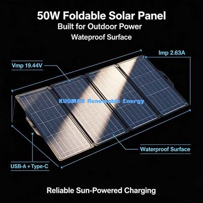 Pannello solare pieghevole ad alta efficienza da 50W, alimentazione solare portatile per van life e viaggi su strada