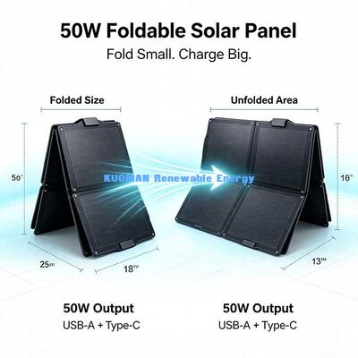 Pannello solare pieghevole ETFE da 50W, caricabatterie solare portatile resistente all'acqua per campeggio in spiaggia