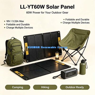 Pannello solare pieghevole ad alta efficienza da 60W, caricabatterie solare leggero per camper, van life e campeggi