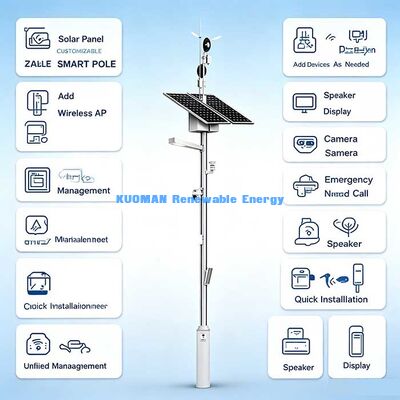 Polo stradale solare intelligente all'aperto con interfono per chiamate di emergenza, telecamera di sicurezza e illuminazione LED intelligente