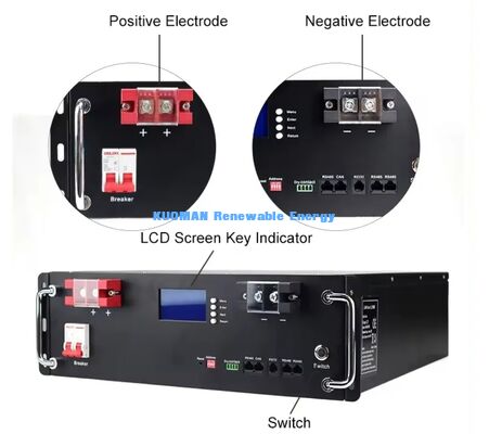 Modulo Batteria Rack LiFePO4 KM 48V 100Ah con 8000 Cicli di Scarica Profonda, Tensione Nominale 51.2V e Capacità 100Ah