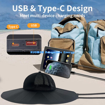Cappuccio solare portatile pieghevole con efficienza del 22% e potenza di 13W - Cappello solare ricaricabile con usb-a e usb-c