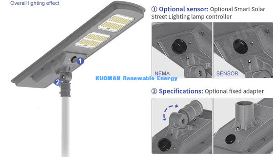 Lampione Solare LED All-in-One 220lm/W Impermeabile IP65 con Backup per 2-3 Giorni di Pioggia per Illuminazione Stradale e da Giardino