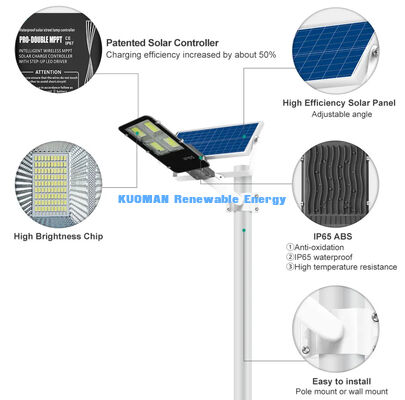 Lampione solare da 200W con MPPT Pro e impermeabilità IP65 per illuminazione stradale e da giardino esterna