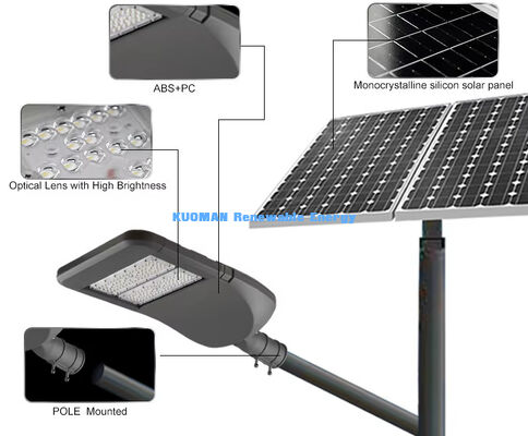Lampione Stradale Solare in Alluminio Impermeabile IP65 da 50W con Tecnologia LED per Illuminazione Stradale Esterna