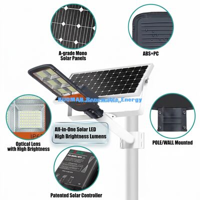 Lampione Solare Impermeabile a Doppio Braccio 100W-500W Luce Solare a LED Personalizzata per Percorsi, Giardini e Strade