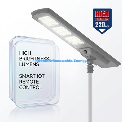 Lampione Solare LED All-in-One 220lm/W Impermeabile IP65 con Backup per 2-3 Giorni di Pioggia per Illuminazione Stradale e da Giardino