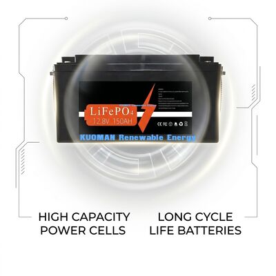 Batteria KM 1920Wh 12V 150Ah Batteria al litio ciclo profondo con 8000 cicli per lo stoccaggio dell'energia e RV / carrello di forchetta / carrello da golf / Yacht Power