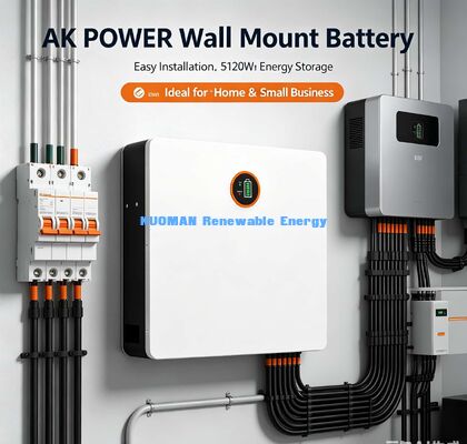 Montaggio a parete Batteria al litio da 5,12 kWh CAN RS485 Bluetooth per inverter solari ibridi