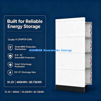 Sicuro LiFePO4 batteria stack 51.2V CE UL RoHS certificato oltre 8000 cicli di carica profonda
