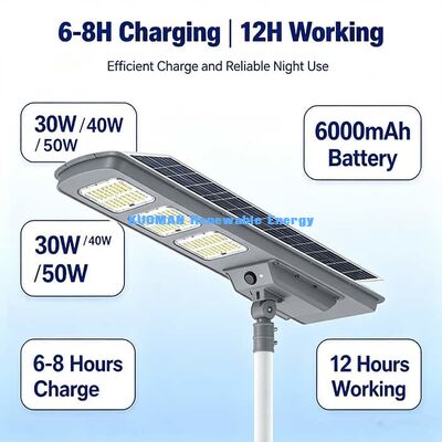 50W 220lm/W Alta efficienza luce solare stradale IP65 Lampada solare integrata impermeabile