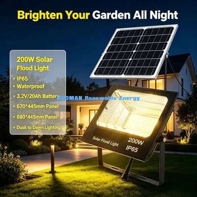 Lampada solare a proiettore con ampia distribuzione luminosa conforme allo standard di illuminazione stradale