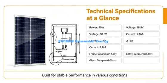 pannello solare monocristallino leggero da 40 W, unità di ricarica off-grid da 12 V