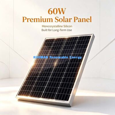 Pannello Solare Mono da 60W Ottima Efficienza con Luce Debole, Modulo Fotovoltaico da Esterno per Alimentazione di Emergenza Domestica