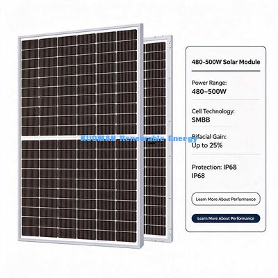 480W-500W pannello solare a doppio lato, fino al 25% di guadagno di potenza extra posteriore