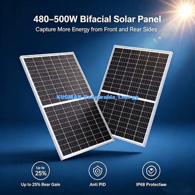 480W-500W pannello solare a doppio lato, fino al 25% di guadagno di potenza extra posteriore