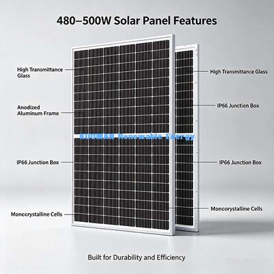 Pannello solare MC4-compatibile da 495W con connettore N-Type, tensione massima di sistema 1500V DC