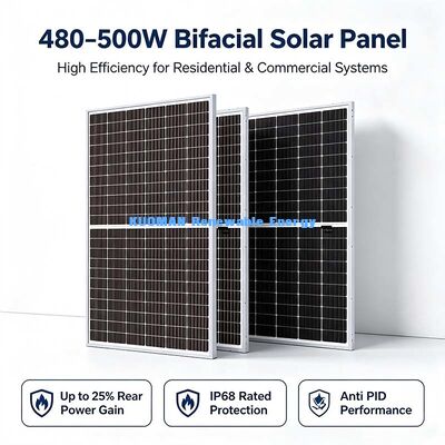 Modulo solare bifacciale da 490 W con ampio raggio di temperatura, -40°C~+85°C