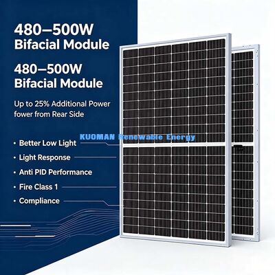 Modulo solare bifacciale da 490 W con ampio raggio di temperatura, -40°C~+85°C