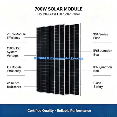 Pannello fotovoltaico HJT per tetto residenziale da 700 W, tecnologia di celle solari Premium 16 busbar