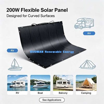 Pannello Solare Flessibile Nero da 200W, Kit Solare Pieghevole Durevole in Fibra di Carbonio per Camper, Nautica, Balcone