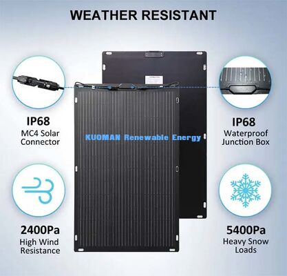 Pannello Solare Flessibile Nero da 200W, Kit Solare Pieghevole Durevole in Fibra di Carbonio per Camper, Nautica, Balcone