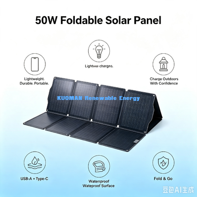 Pannello di caricabatterie solare pieghevole di 50 W durevole, superficie ETFE, alimentazione solare fuori rete