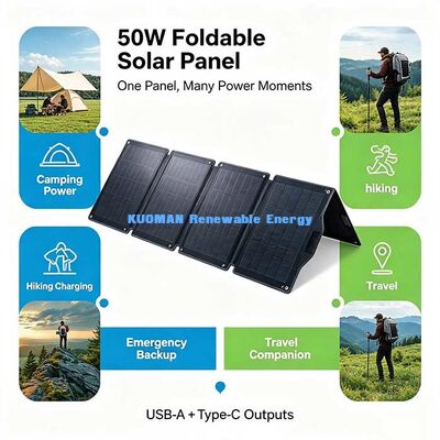 50 W caricabatterie solare pieghevole portatile, DC 5521 pannello solare USB-C per camper e furgoni