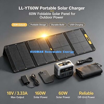 60W Pannello Solare Pieghevole Impermeabile, Caricatore Solare Off-Grid per Power Station e Drone