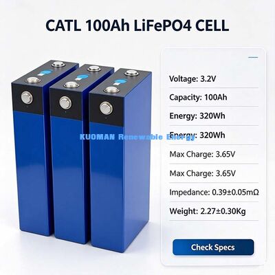 Cella prismatica agli ioni di litio Lifepo4 da 3,2 V 100 Ah, terminali positivo-negativo completi, cella batteria per accumulo di energia solare