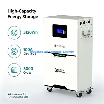 Batteria mobile di accumulo di energia LiFePO4 da 5,12 kWh, schermo LCD, protezione BMS
